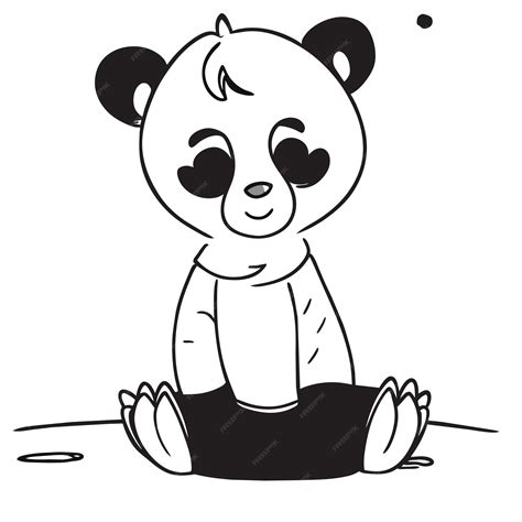 Lindo Bebé Panda Sentado En La Hierba Dibujado A Mano Dibujos Animados