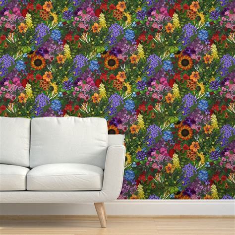 Bold Floral Wallpaper Botanical Garden By Etsy