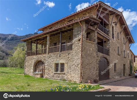Beautiful Old Stone Houses In Spanish Ancient Village Stock Photo By