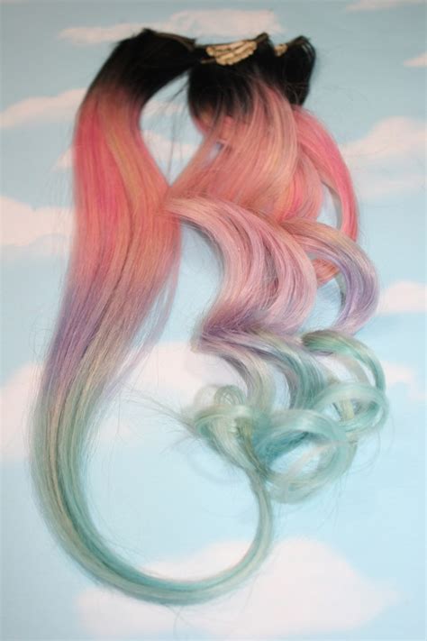 Light Pastel Dip Dyed Hair Clip In Hair Extensions Tie Dye Etsy