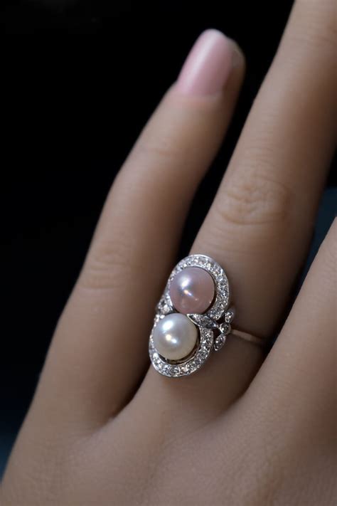 Vintage Pearl Diamond Platinum Engagement Ring Ref 122734 Antique