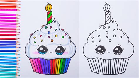 How To Draw A Birthday Cupcake Easy Drawings Youtube