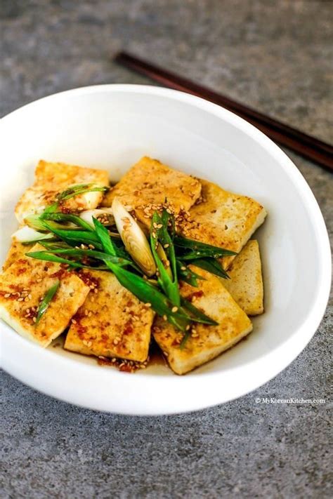 Pan Fried Tofu In Garlic Soy Sesame Sauce Recipe Korean Side Dishes