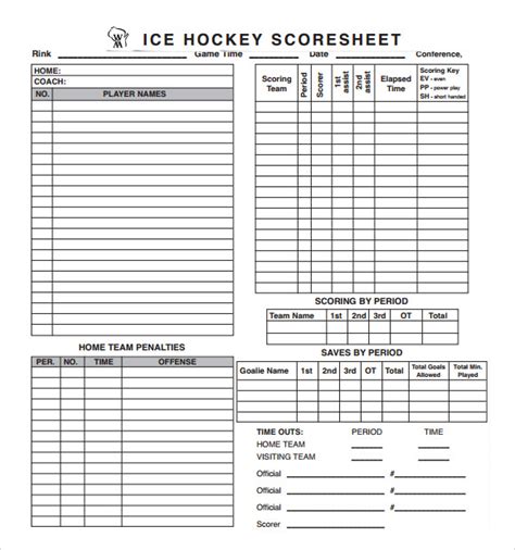 Keeping Track Of Your Hockey Teams Score With A Sample Score Sheet