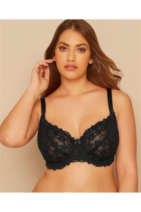 Black Daisy Lace Underwired Bra Yours Clothing