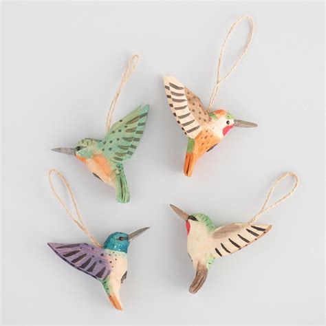 Colorful Carved Wood Hummingbird Ornaments Set Of 4 By World Market