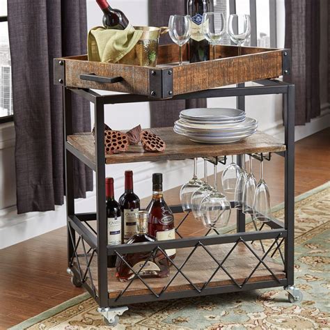 Sagebrook home metal & glass bar cart, black is the perfect home decor accessory to accent any corner, entryway or table in your living room, bedroom, and office.this bar cart will be the. HomeSullivan Grove Place Distressed Cocoa Bar Cart with ...