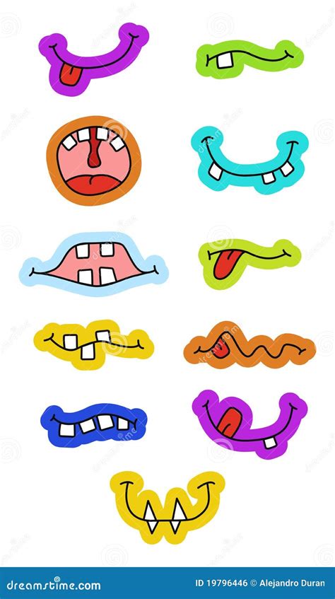 Funny Mouths Facial Expressions Cartoon Lips And Tongues Hand