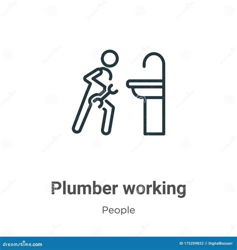Plumber Working Outline Vector Icon Thin Line Black Plumber Working