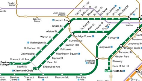 Boston Green Line Map Mbta Green Line Map United States Of America