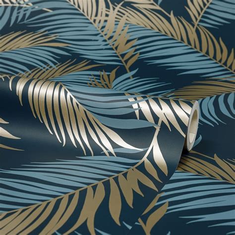 Vivienne Leaf Wallpaper In Navy And Gold Leaf Wallpaper Feature