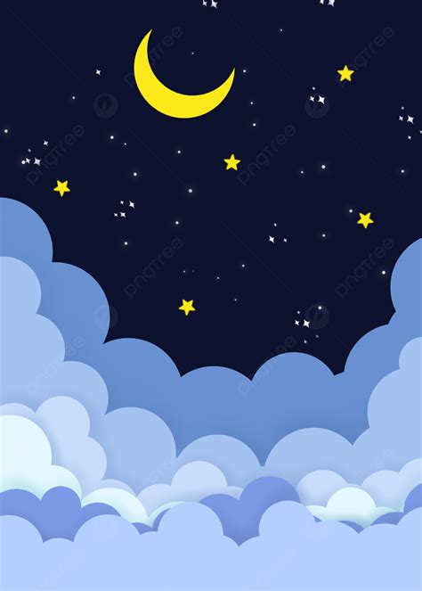 Cartoon Night Sky With Moon And Stars