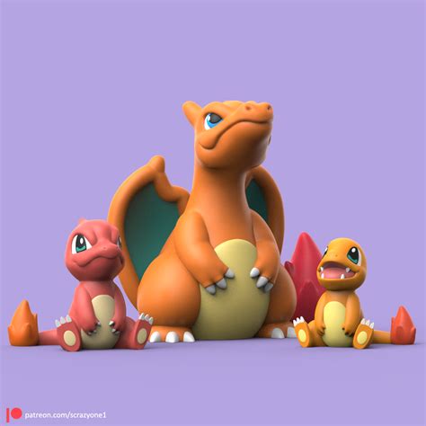 Archivo Stl Pokemon Charmander Evolution Easy Print No Support 🐉・modelo Para Descargar Y