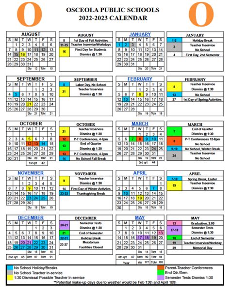 2022 2023 District Calendar Osceola Public Schools