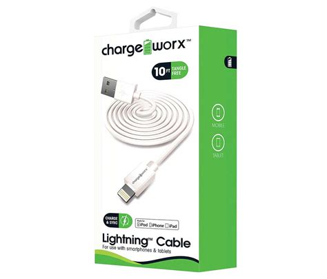 Cable Lightning Charge Worx Certificado 10ft Para Iphone Blanco