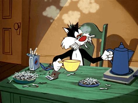 An Animated Cat Eating Food At A Table