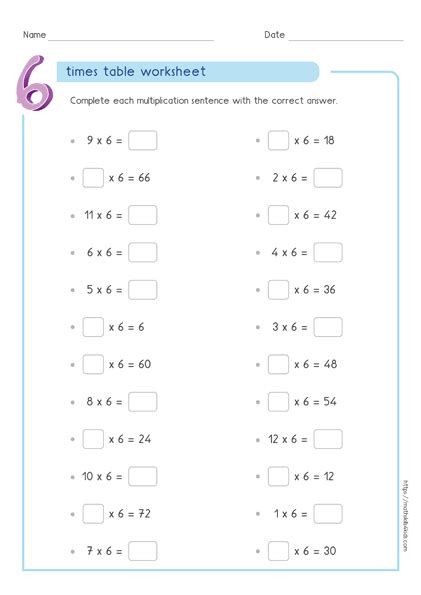 6 Times Table Worksheets Pdf Multiplying By 6 Activities