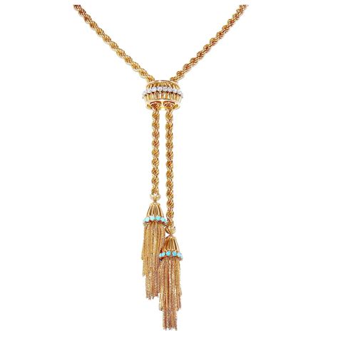 Diamond Turquoise Gold Tassel Necklace At 1stdibs