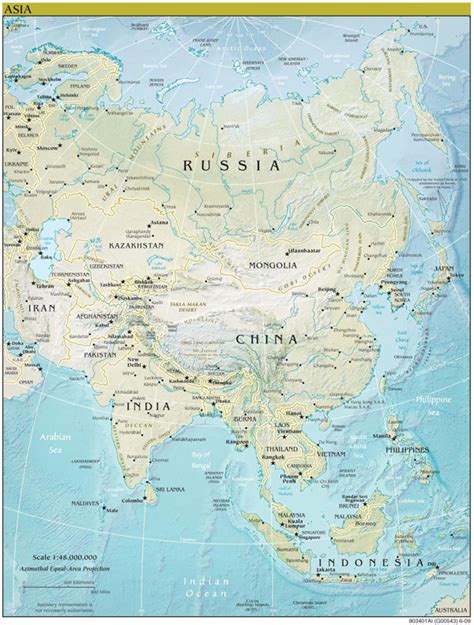 Asia Continent Detailed Physical Map Continent Detailed Physical Map