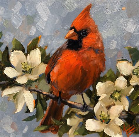 Mr Virginia Cardinal Red 6x6original Oil Etsy Bird Paintings On