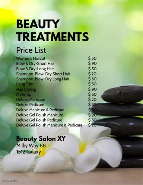 Beauty Treatments Price List Spa Wellness Ad Beauty Treatments