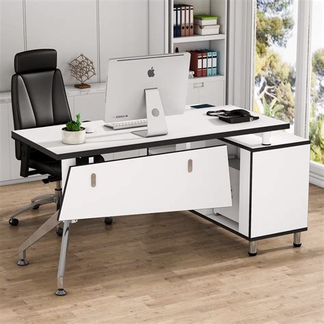 Tribesigns Modern L Shaped Office Desk With File Cabinet 55 Inch Large
