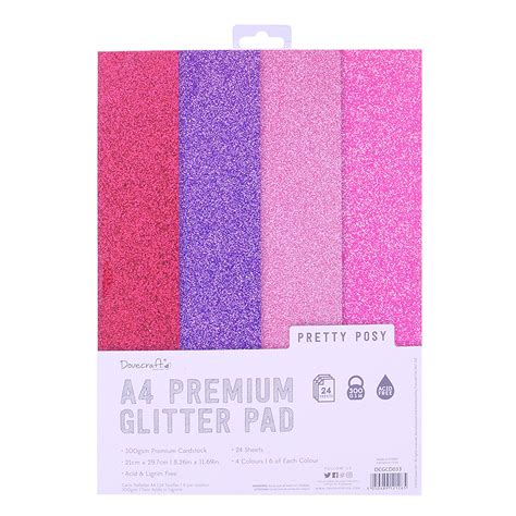 Dovecraft Glitter Card A4 Pad Perfectly Pink 24 Sheets Drkcrafts