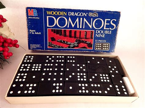 Dominoes Game Set Wooden Dragon Double Nine Dominoes 55 Piece Black