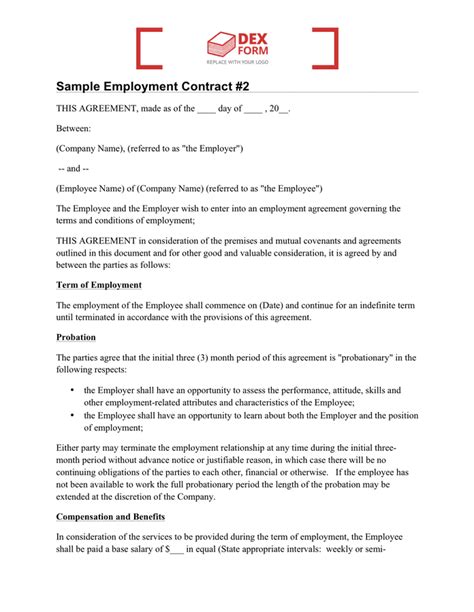 Sample Employment Contract In Word And Pdf Formats
