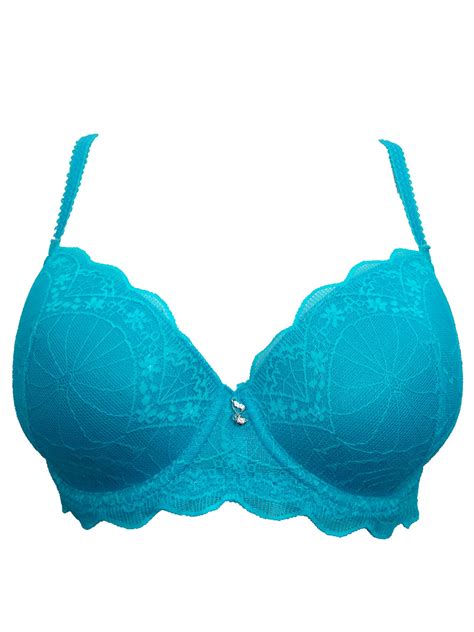 Cybele Cybele Turquoise Lace Overlay Underwired Padded Bra Size