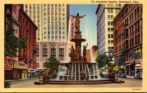 Ohio Cincinnati Fountain Square 1950 Curteich United States Ohio