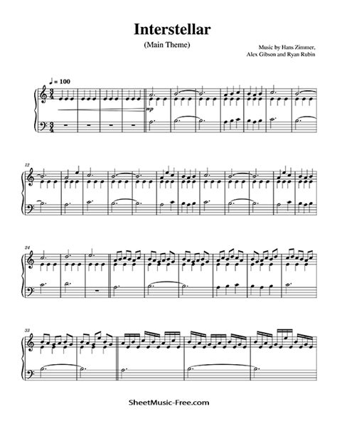 Interstellar Sheet Music Hans Florian Zimmer Piano Solo Ph