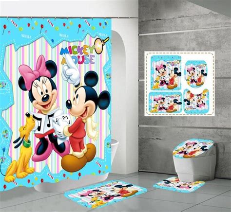 Mickey And Minnie Mouse With Pluto In Candy Background Bathroom Set