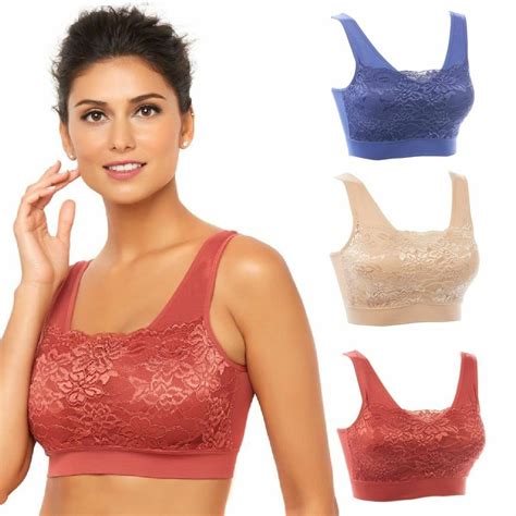 Rhonda Shear Lace Overlay Pack Bra With Removable Pads Hsn