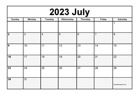 Blank July 2023 Calendar Word Pelajaran