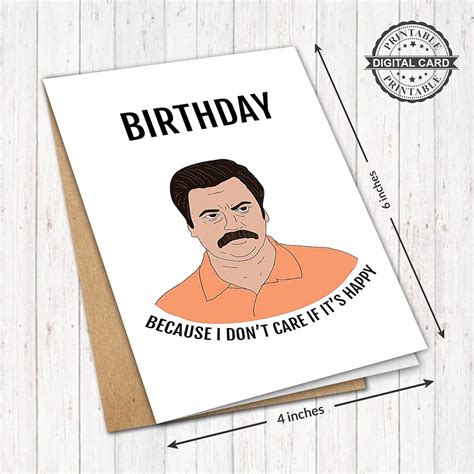 Ron Swanson Birthday Card Printable Funny Greeting Card Parks Etsy Parks And Rec Ron Birthday