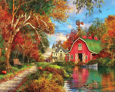 Autumn Barn Cottage Art Country