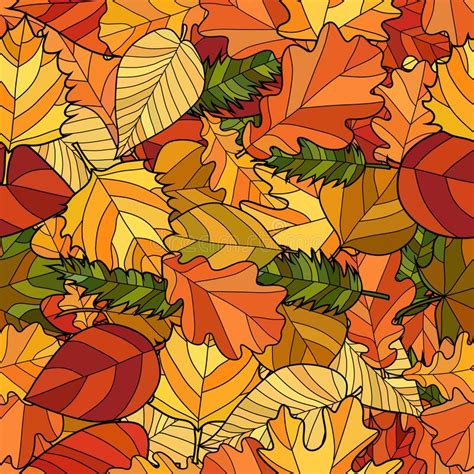 Vector Doodle Autumn Leaves Seamless Pattern Stock Illustration