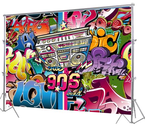 Graffiti Music 90th Themed Party Decor Background 90s Backdrops For