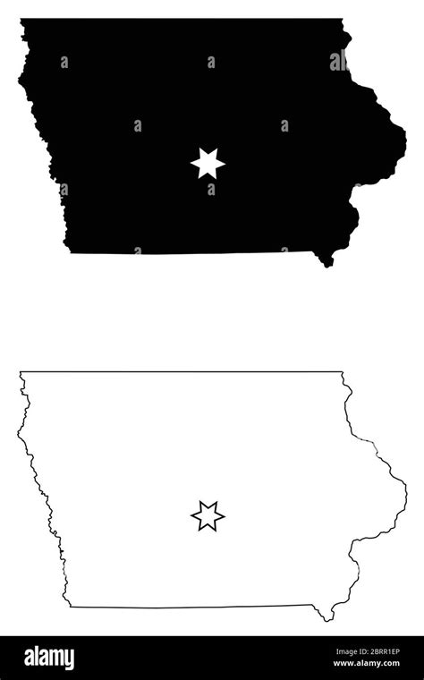 Iowa Ia State Map Usa Con Capital City Star En Des Moines Silueta Y