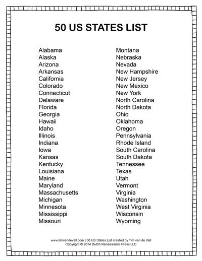 List Of States In Alphabetical Order Social Studies Printable Pdf