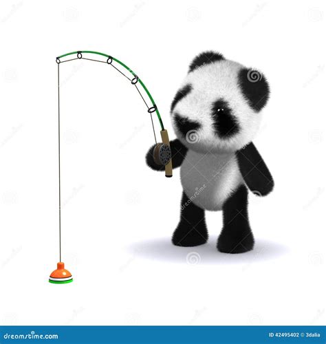 3d Baby Panda Bear Is Fishing Stock Illustration Illustration Of
