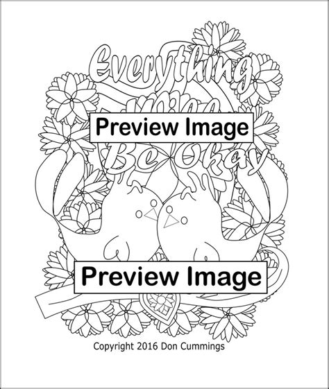 Everything Will Be Okay Positive Words Coloring Page Adult Etsy