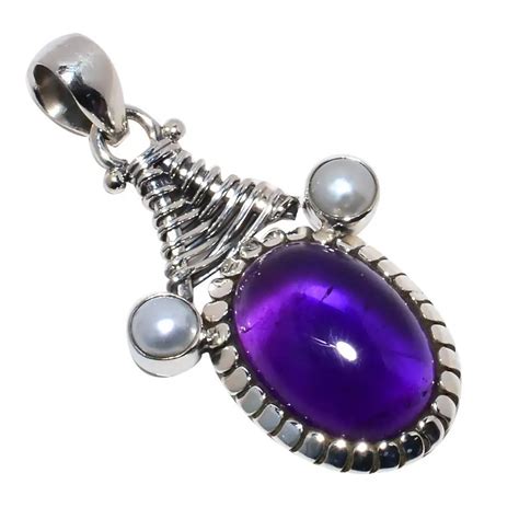 Nature Amethyst Pearl Pendant 925 Sterling Silver 43 Mm MHBAP5570