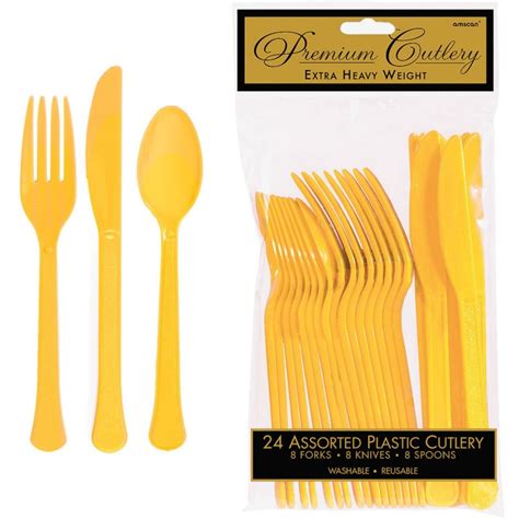 Yellow Plastic Cutlery Set Of 24 Yellow Party Supplies Who Wants