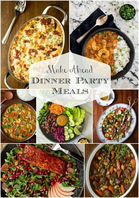 Suggestions include salmon and pasta salad, pesto chicken pasta salad, mexican chicken salad, turkey salad, and vegetarian black bean and rice salad. Make-Ahead Dinner Party Meals | Easy dinner party recipes ...