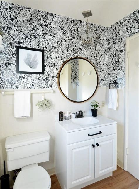 Tropical Leaf Peel And Stick Wallpaper Minimalist Bathroom Furniture Guest Bathroom Bathroom