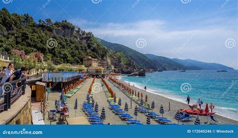 The Sea And Sandy Beach Spiaggia Di Fegina At The Cinque Terre Italy