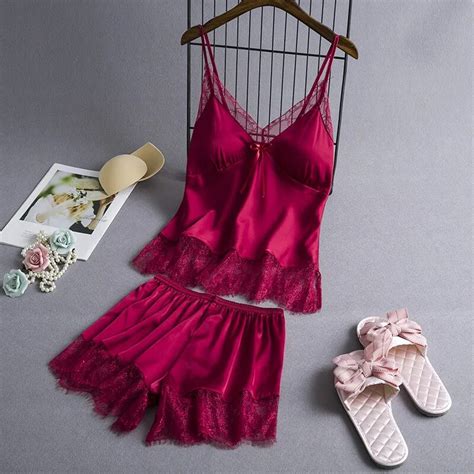 Fdfklak New Womens Shorts Summer Lingerie Femme Sexy Pinkblack Sleepwear Sleeveless Ladies