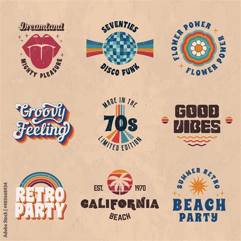 Set Of Vintage Logos 1960s 1970s Retro Logo Designs 9 Vector Retro